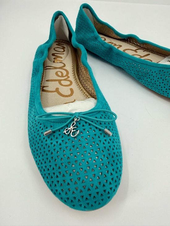 Sam Edelman Felicia 2 Cutout Perforated Leather Ballet Flat in Teal Size 11 - Picture 5 of 8